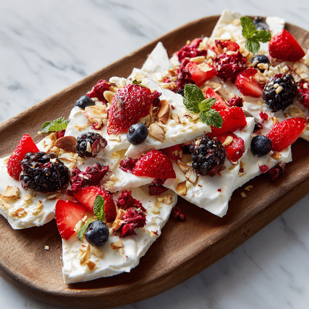 Frozen Yogurt Bark served on a platter