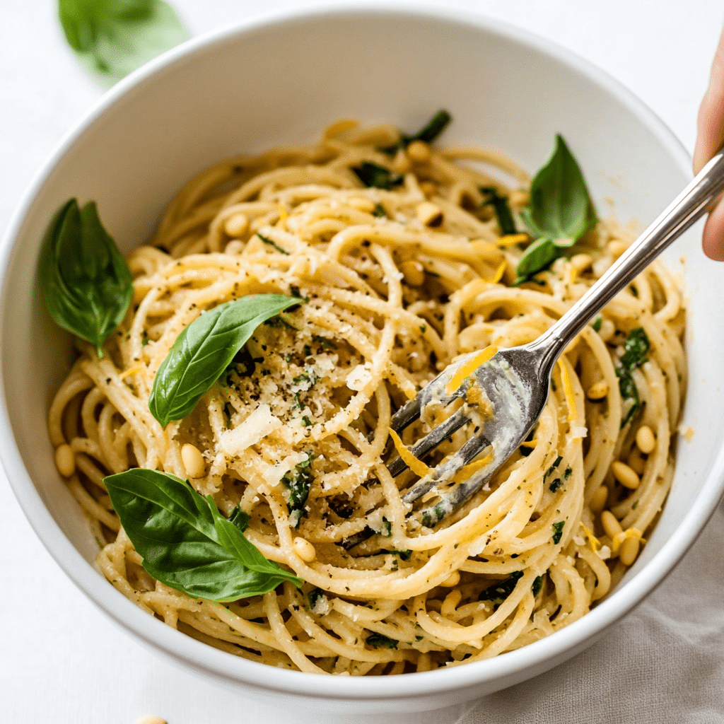 Meghan Markle one pot pasta served with basil and lemon