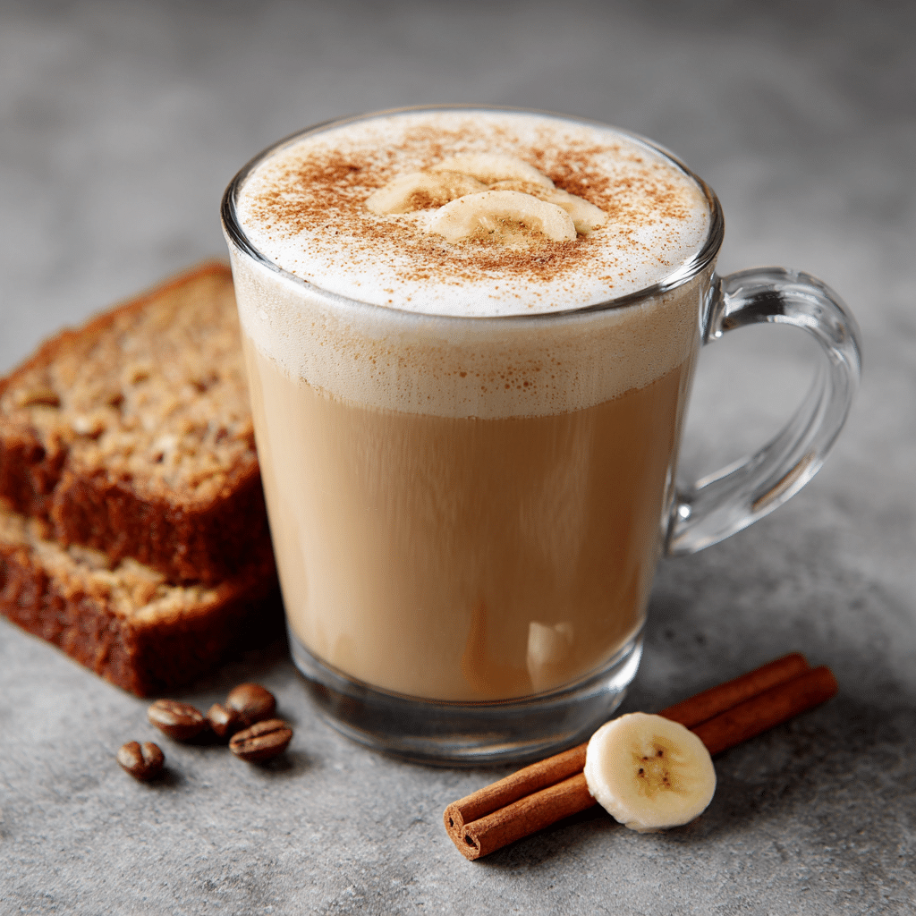 Banana Bread Latte served warm in a cozy kitchen