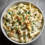Creamy Boursin pasta recipe in a rustic kitchen setting
