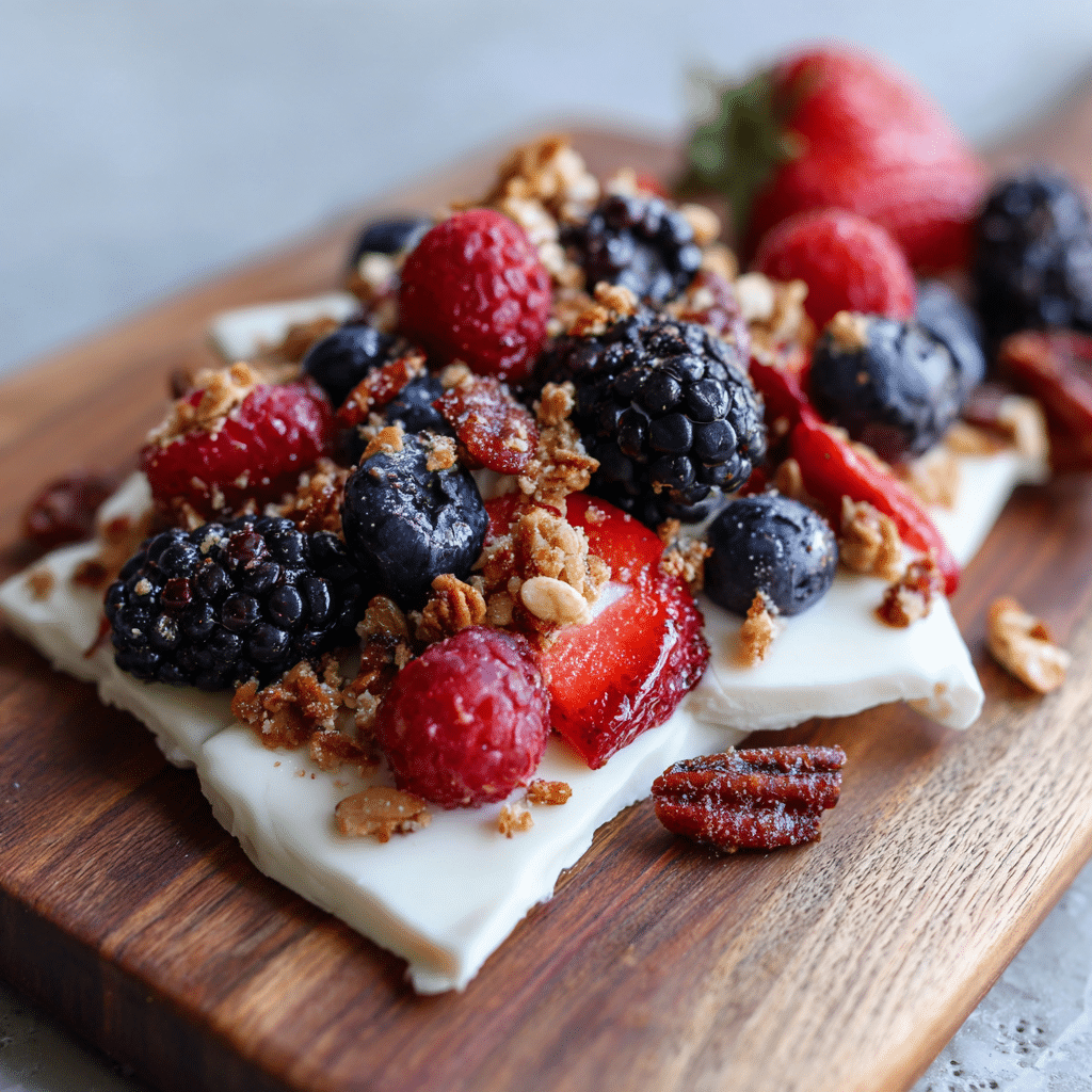 Frozen Yogurt Bark with berries and granola