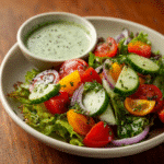 Salad served with Green Goddess Salad Dressing