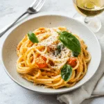 served creamy meghan markle pasta in bowl