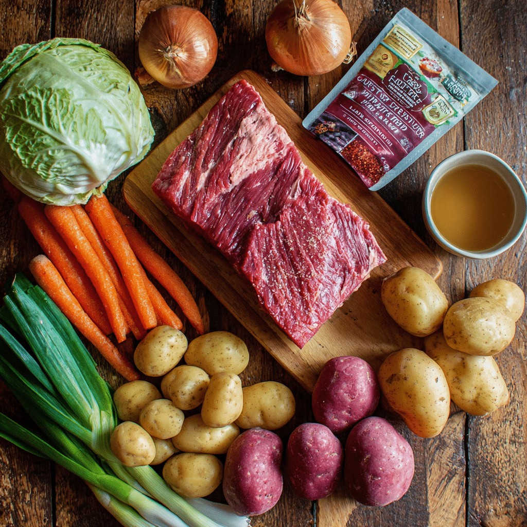 Ingredients for slow cooker corned beef recipe