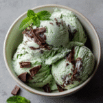Mint and chocolate ice cream recipe in a bowl