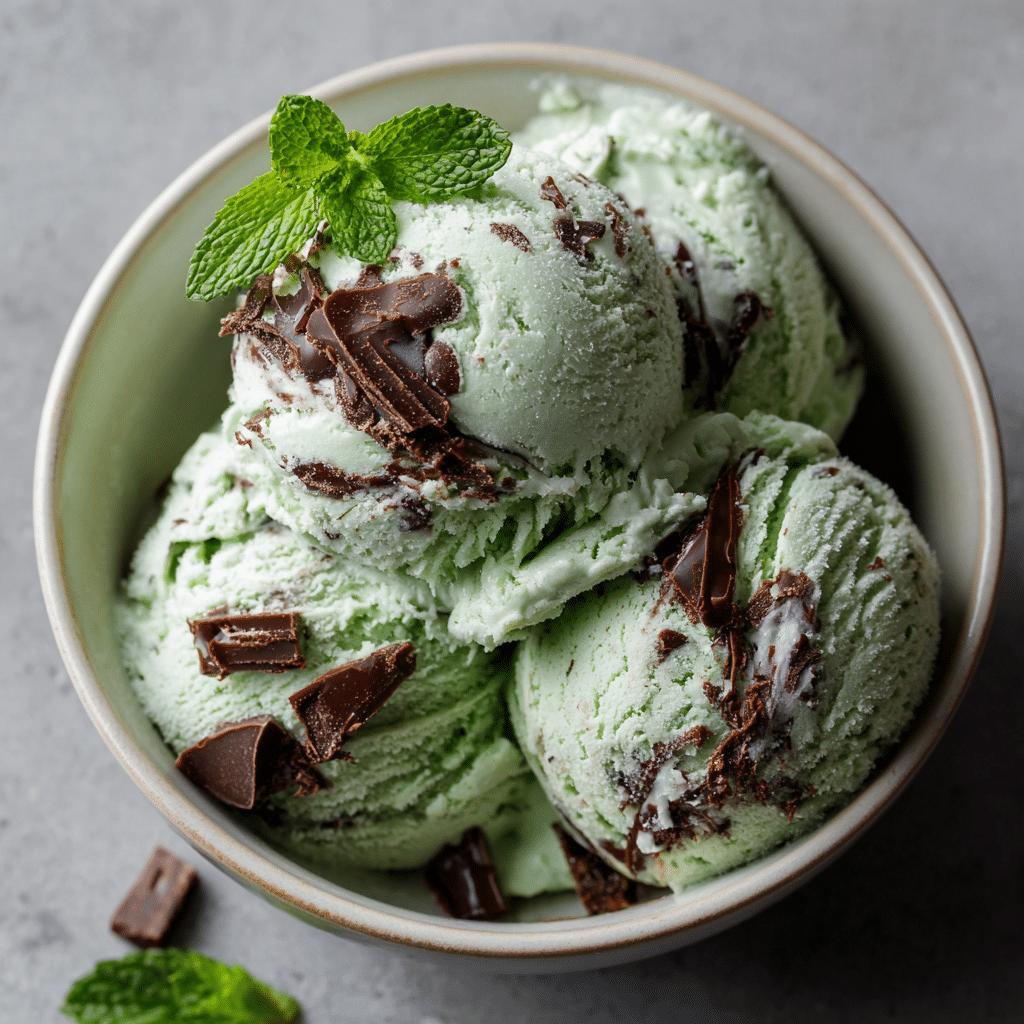 Mint and chocolate ice cream recipe in a bowl