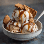Gingerbread ice cream recipe with caramel and cookie topping