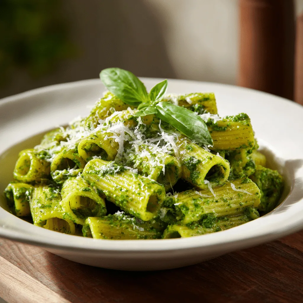 Green pasta recipe with spinach basil sauce