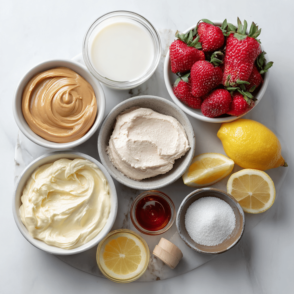 Peanut butter jelly ice cream ingredients layout