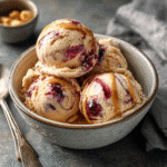 Served peanut butter jelly ice cream with toppings