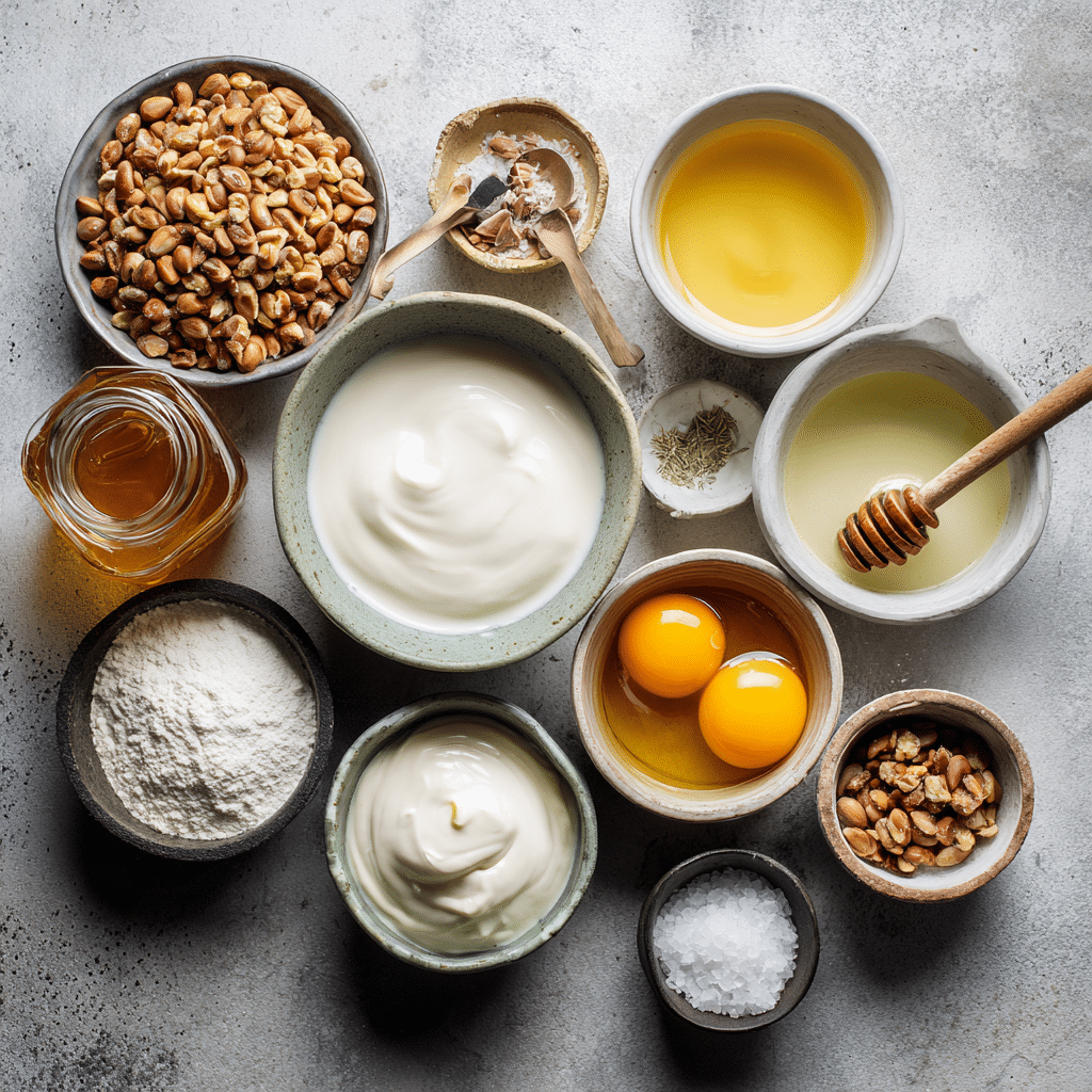 Piñon ice cream ingredients flat lay