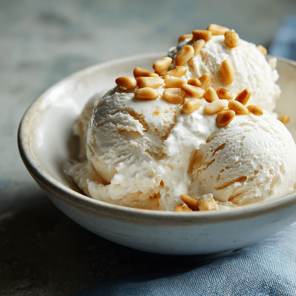 Served piñon ice cream with honey and nuts