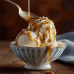Salt and caramel ice cream in vintage dessert bowl