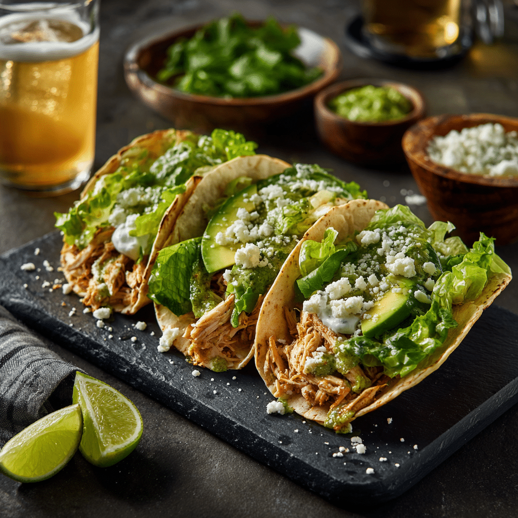 Salsa Verde Chicken Tacos ready to serve