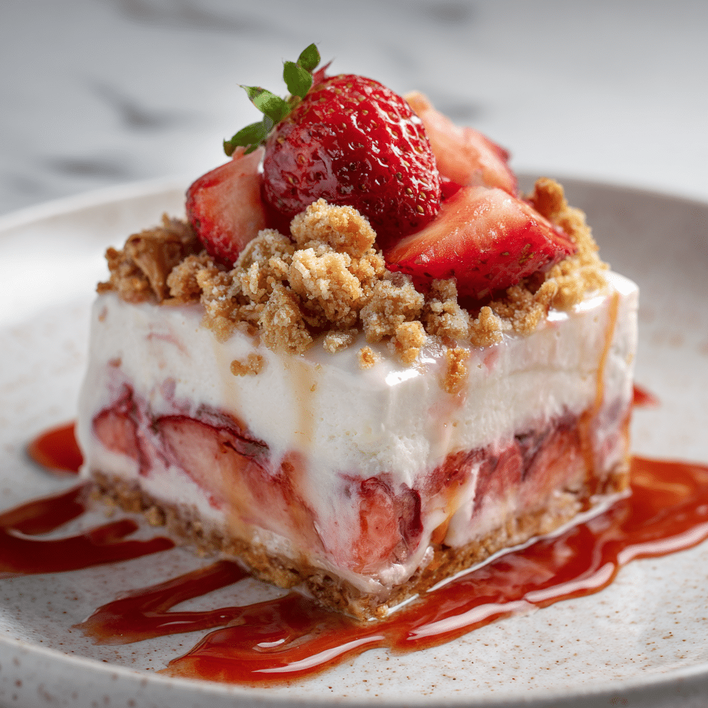 Strawberry ice cream crunch dessert on plate