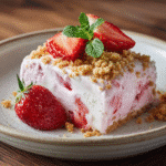 Served strawberry ice cream crunch with garnish