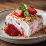 Served strawberry ice cream crunch with garnish