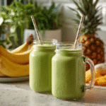 Served green smoothies in mason jars