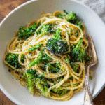 easy healthy broccoli pasta in a bowl