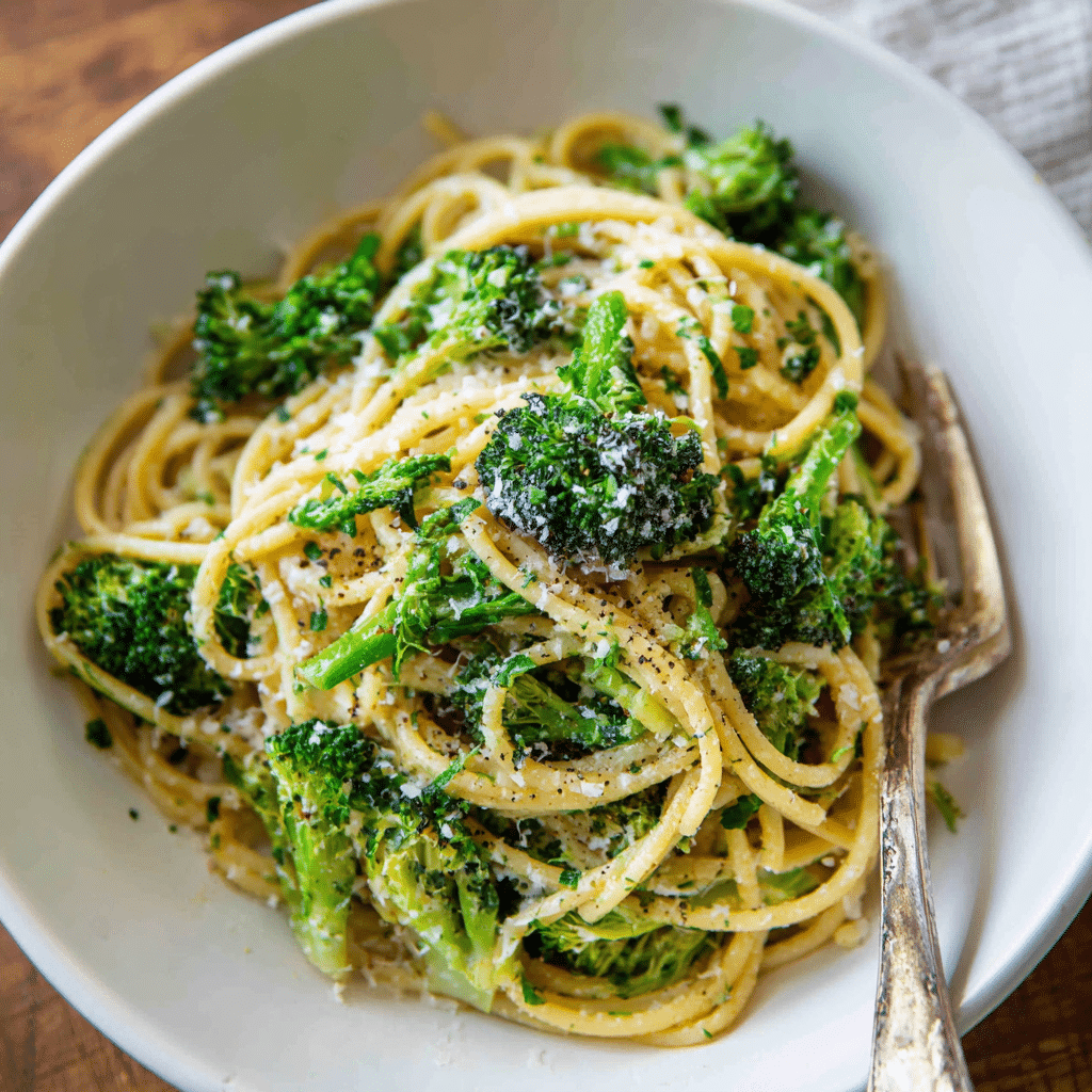easy healthy broccoli pasta in a bowl