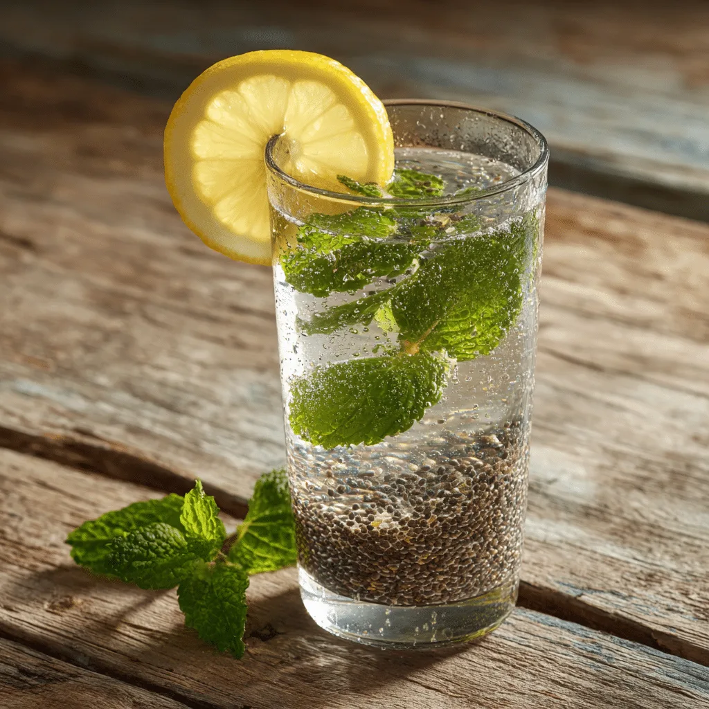 chia water for gut health with lemon and mint