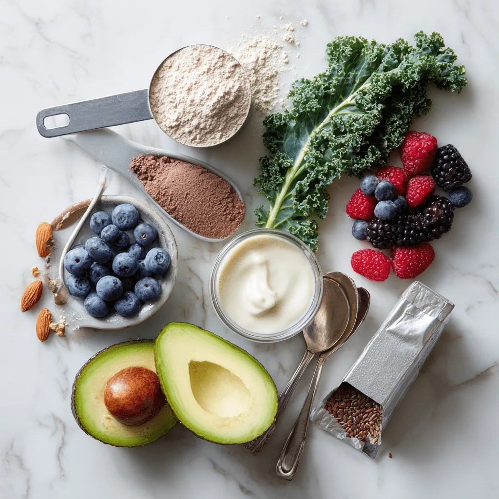 Weight loss smoothie ingredients including greens and seeds
