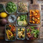Clean eating meal plan with colorful ingredients