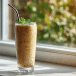 Served low-calorie smoothie in glass