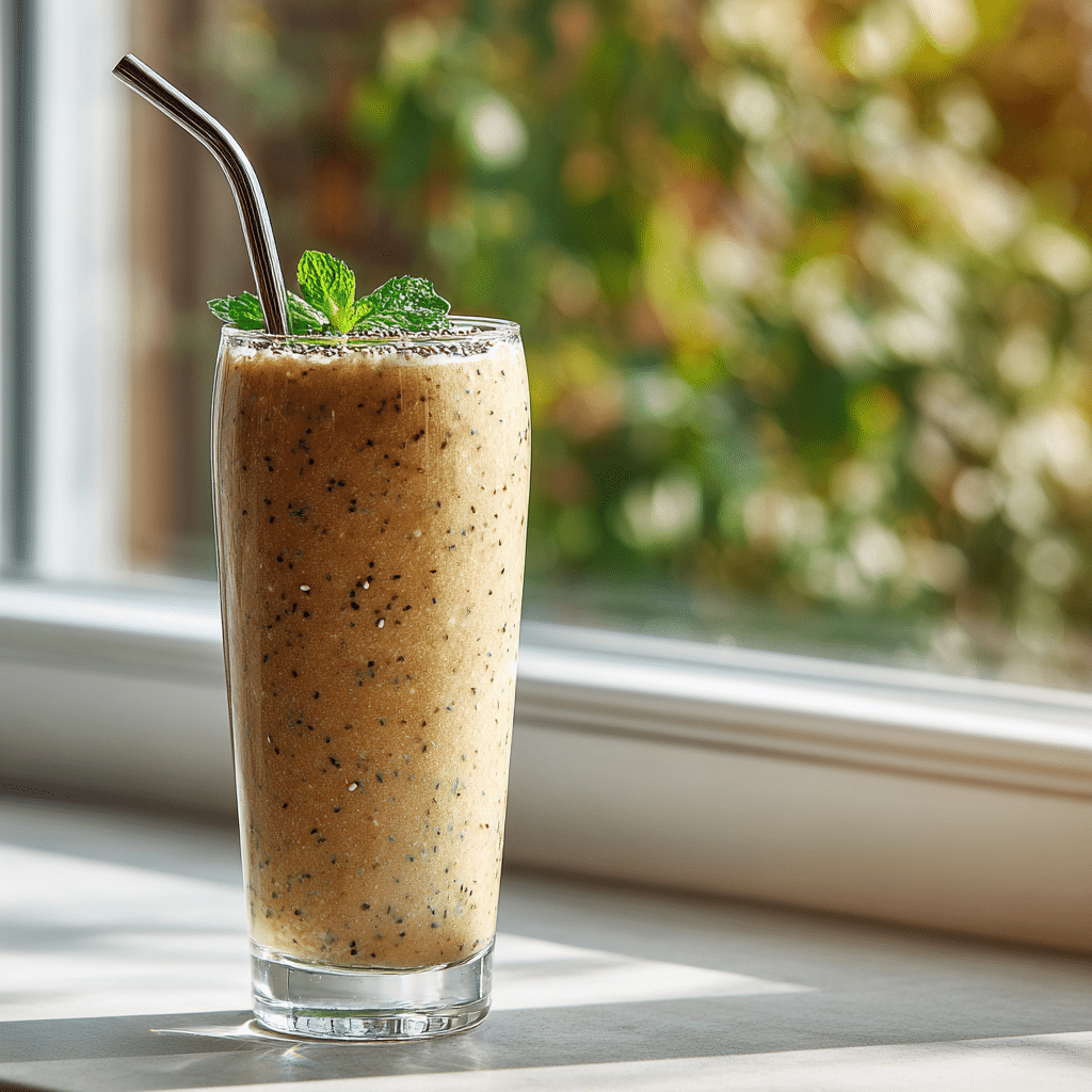 Served low-calorie smoothie in glass