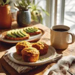 Served low sugar breakfast with muffins and avocado toast