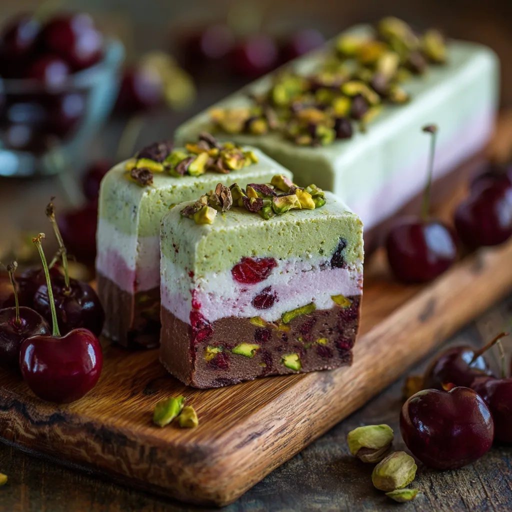 Spumoni ice cream recipe with three colorful layers