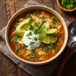 Served Keto White Chicken Chili with Toppings