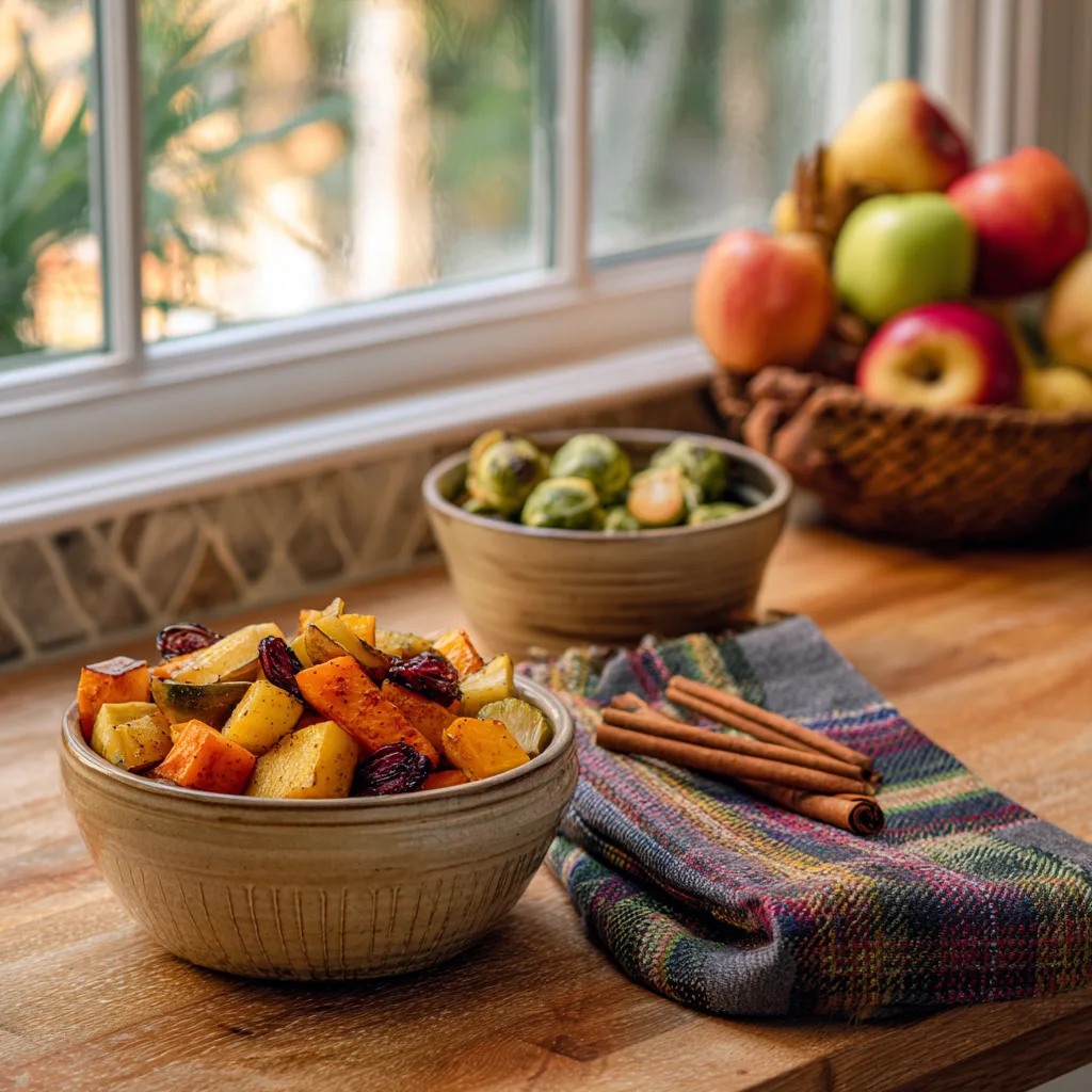 healthy fall recipes featuring seasonal vegetables on rustic table