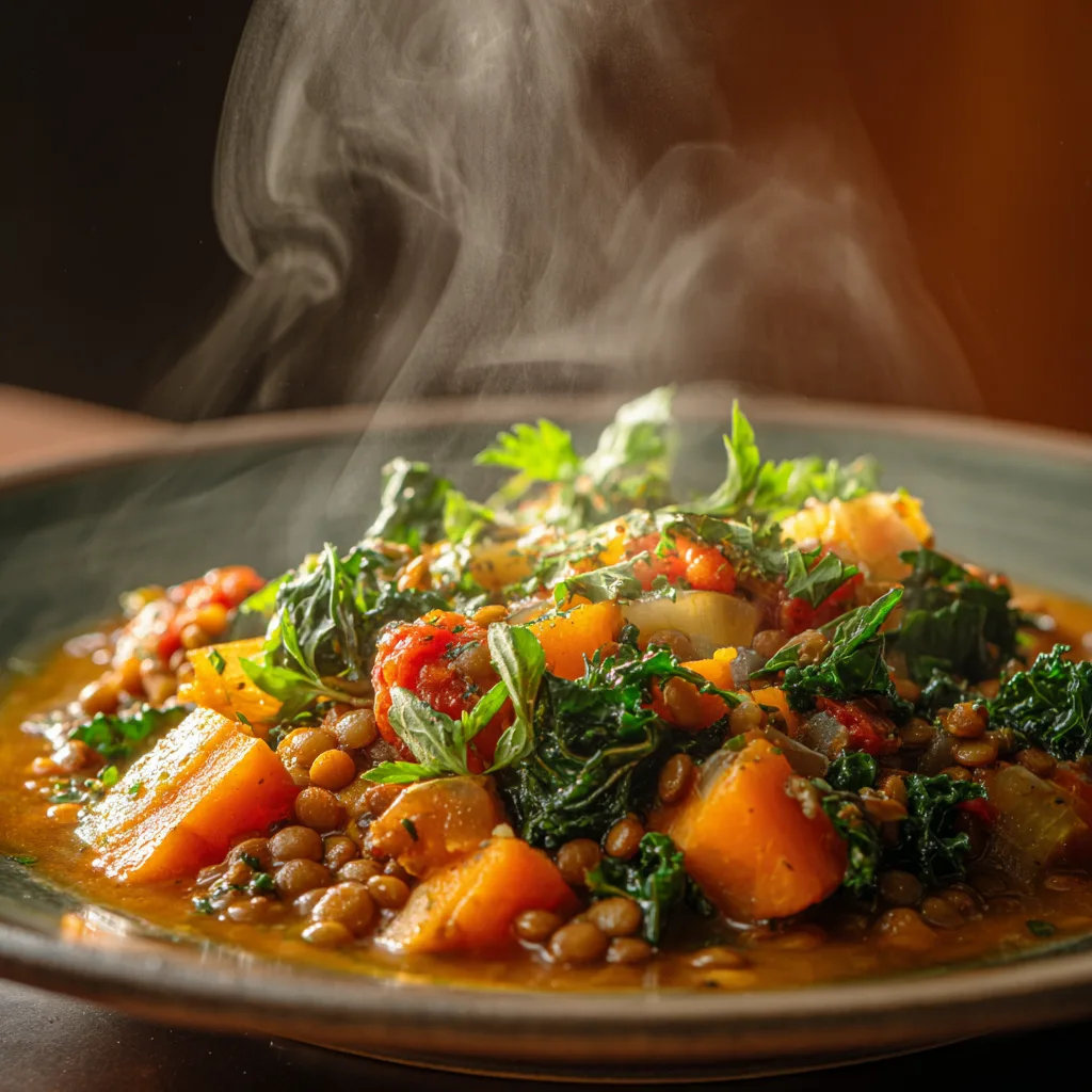 serving of healthy fall recipes lentil and pumpkin stew