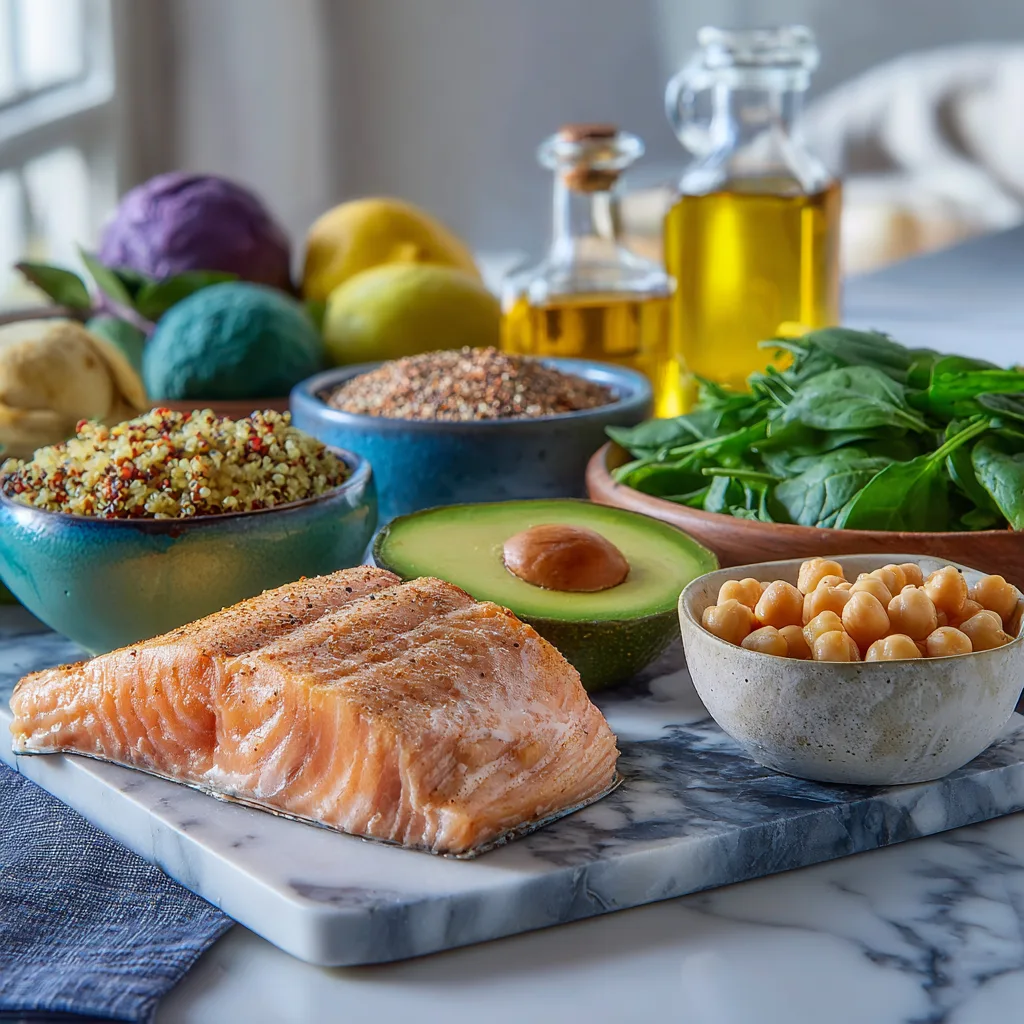 Wegovy meal prep ingredients flat lay modern