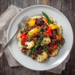 Healthy ground beef dinner served with vegetables