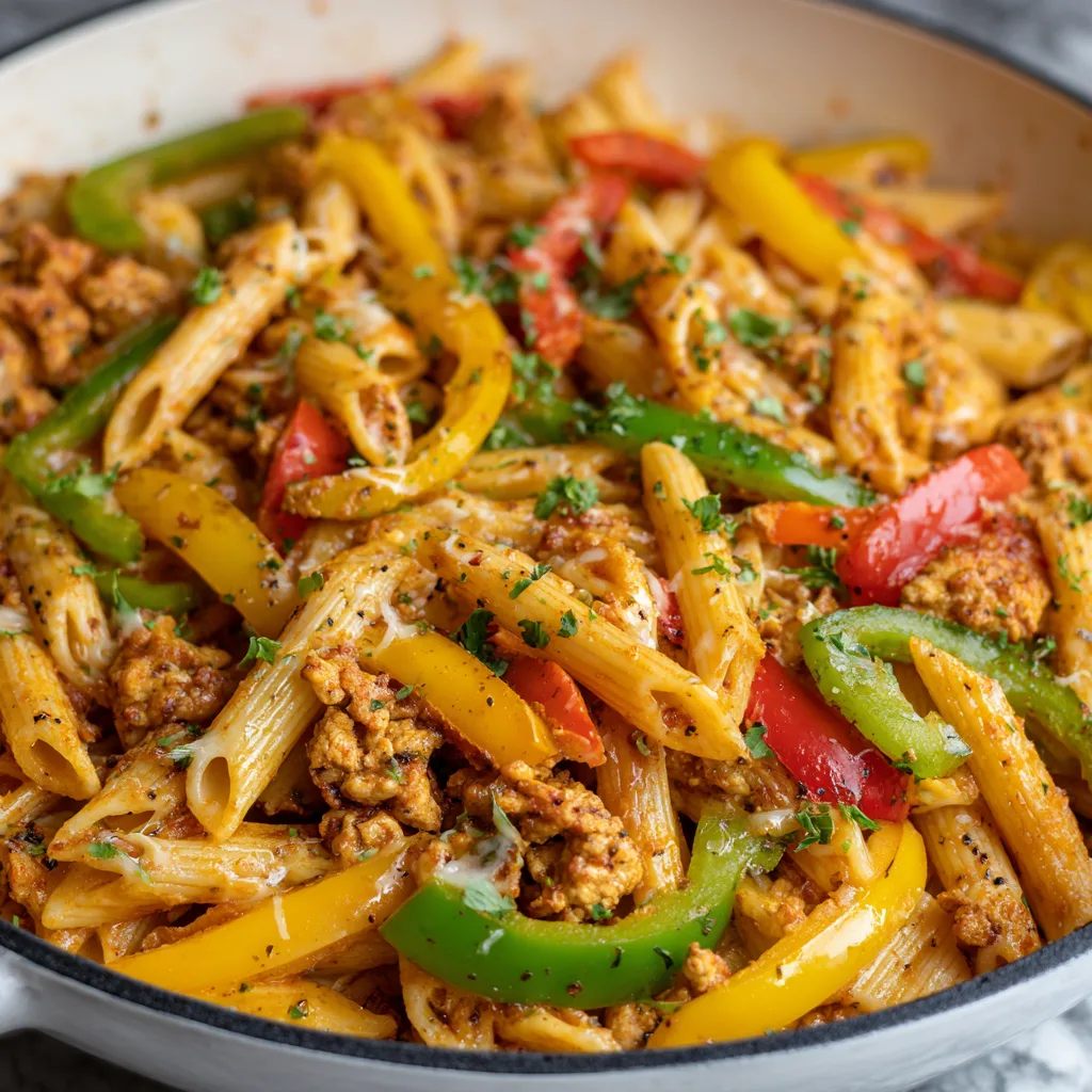 TikTok Ground Chicken Fajita Pasta (One-Pan) - Clean Eating Recipe