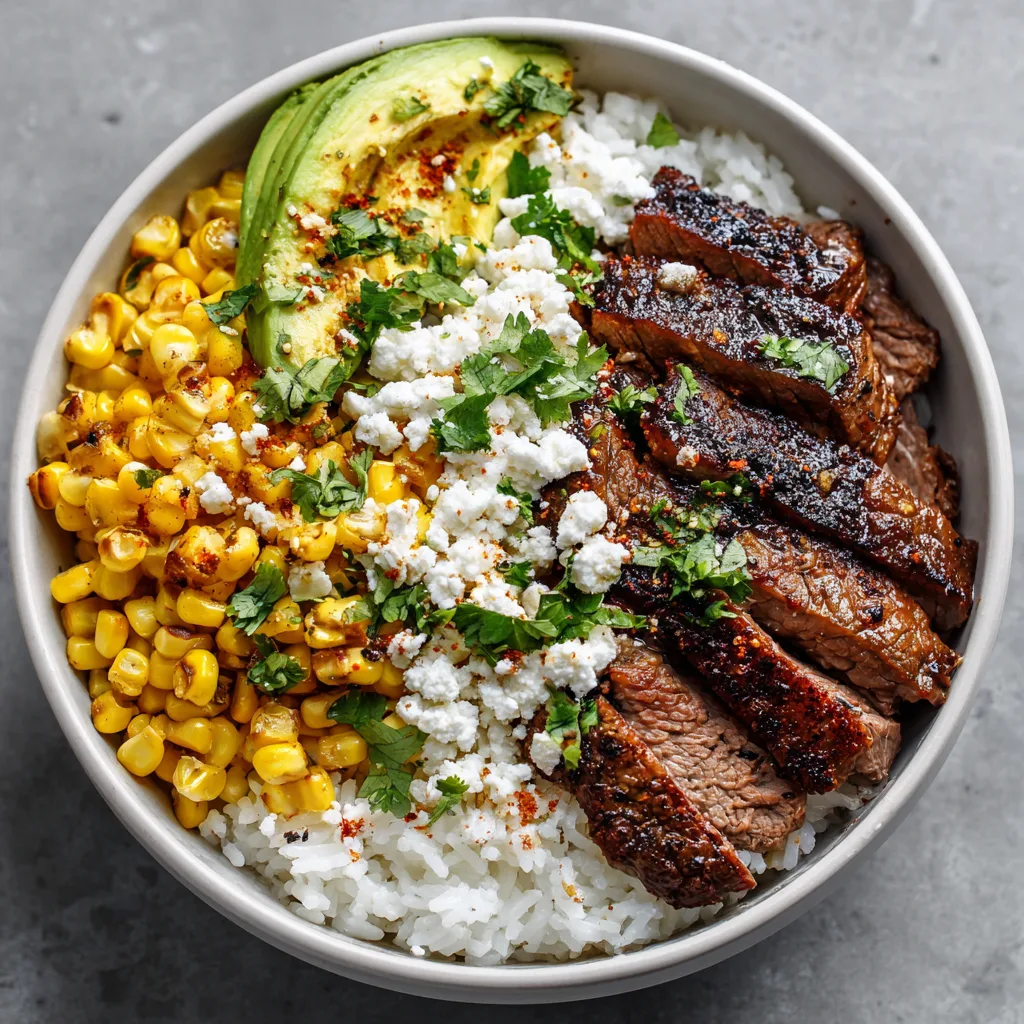 Mexican Street Corn Steak Rice Bowls