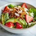 Strawberry crunch salad with champagne vinaigrette, feta cheese and toasted almonds