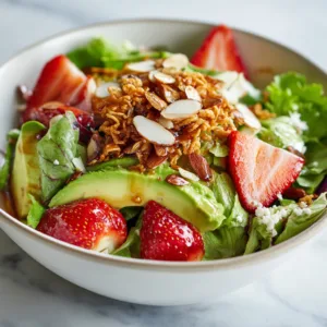 Strawberry crunch salad with champagne vinaigrette, feta cheese and toasted almonds