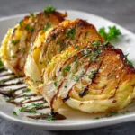 garlic butter roasted cabbage steaks served with parmesan and parsley