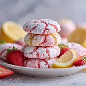 Strawberry lemon cake cookies soft and chewy with powdered sugar