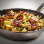 fried cabbage with sausage recipe in skillet