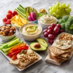 healthy snack plates with fruits vegetables and protein