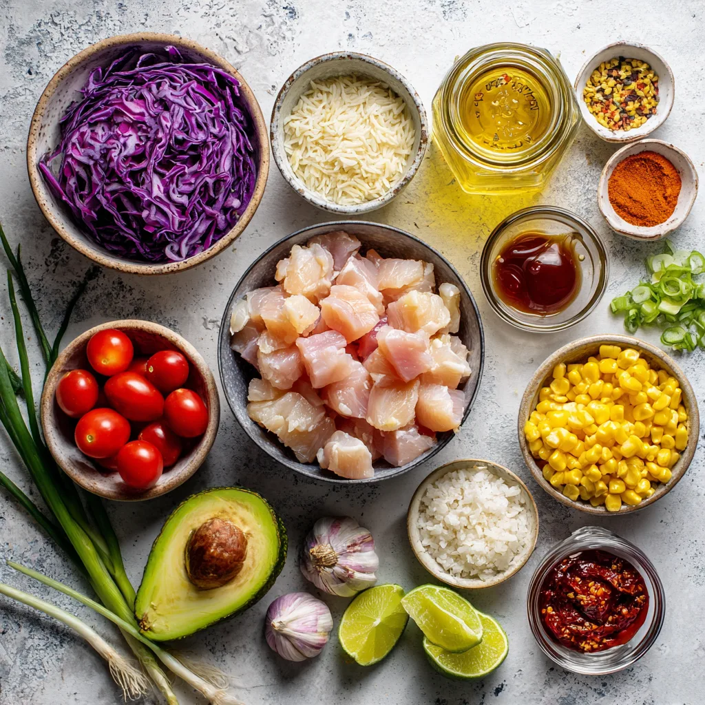 ingredients for viral honey BBQ chicken bowls recipe