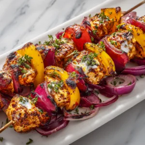 Easy Yogurt Marinated Chicken Skewers - Grilled Kabobs Recipe