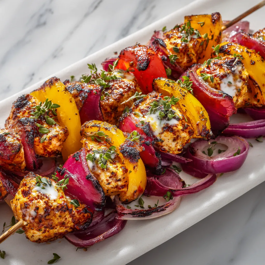 Easy Yogurt Marinated Chicken Skewers - Grilled Kabobs Recipe