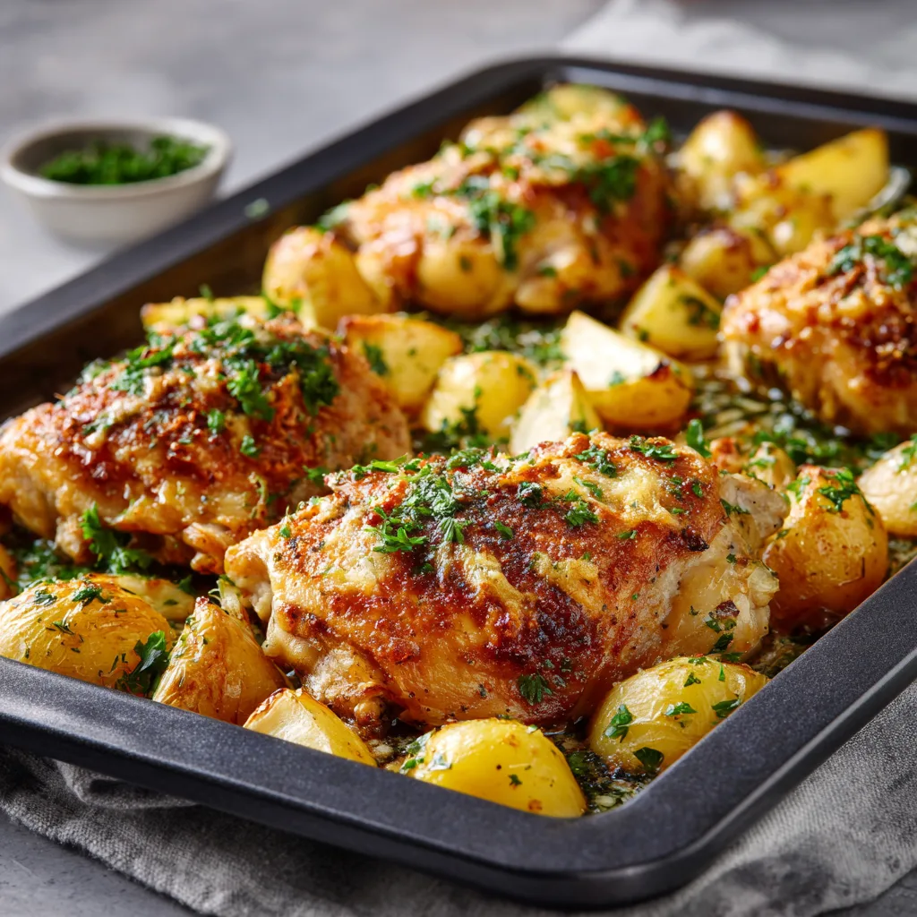 Garlic Parmesan Chicken and Potatoes - Easy One Pan Dinner Recipe