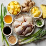ingredients for baked pineapple teriyaki chicken with chicken thighs pineapple soy sauce garlic ginger and honey