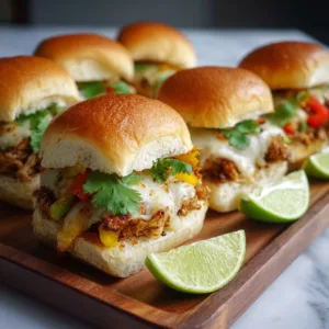 Chicken fajita sliders with peppers, onions and melted cheese